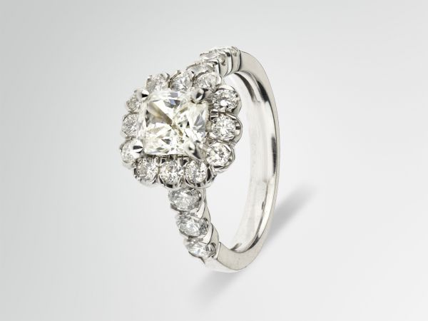 14kt White Gold Cushion Cut Halo Engagement Ring