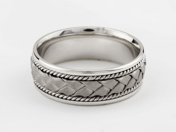 14kt White Gold Hand Woven Wedding Band