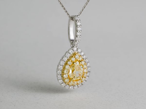 18kt White and Yellow Gold Natural Yellow Pear Shape Diamond Pendent (Recently Sold)