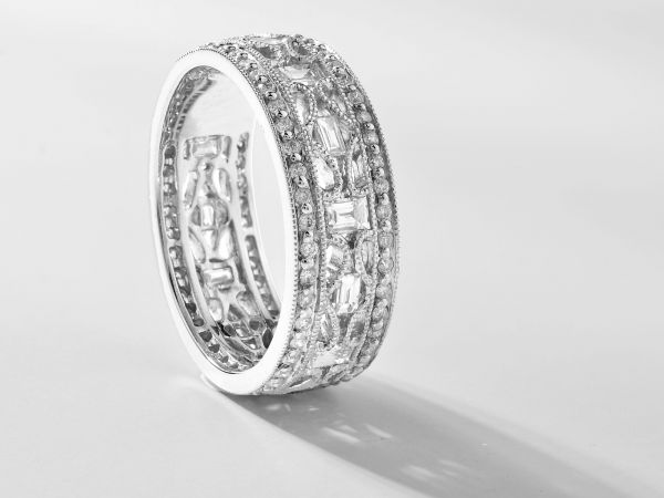 18kt White Gold Round and Baguette Diamond Wedding Band (Recently Sold)