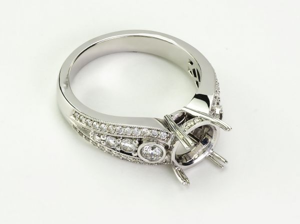 18kt White Gold Pave,Bezel And Prong Set Round Engagement Ring