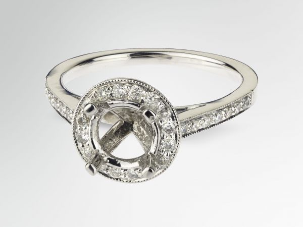 14kt White Gold Pave Halo With Milgrain