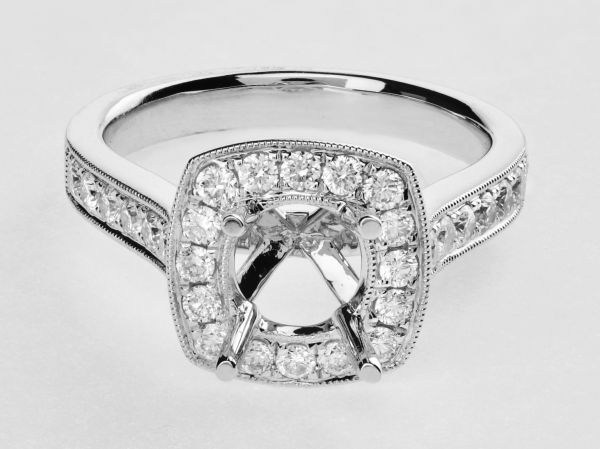 14kt White Gold Antique Square Halo With Pave Round Diamonds