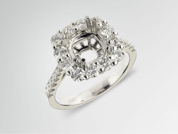 14kt White Gold Cushion Shape Halo With A Pinched Shank