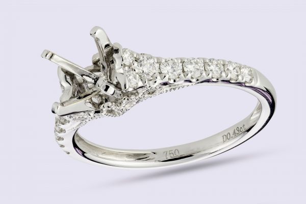 18kt White Gold Prong Set Antique Milgrain Engagement Ring