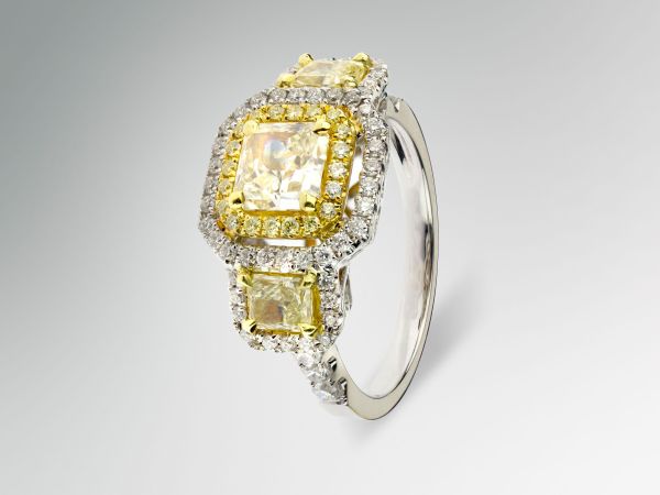 18kt Fancy Yellow Three Stone Diamond Ring