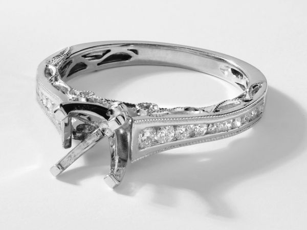 18kt White Gold Channel Set Cathedral Engagement Ring