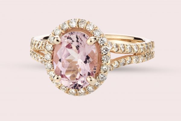14kt Rose Gold Natural Oval Pink Tourmaline and White Diamond Ring (Recently Sold)