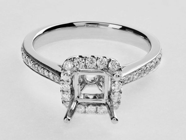 14kt White Gold Square Halo With A Split Shank Engagement Ring