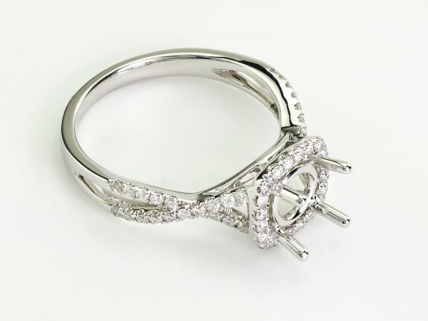 14kt White Gold Square Halo With An Infinty Shank Engagemnet Ring