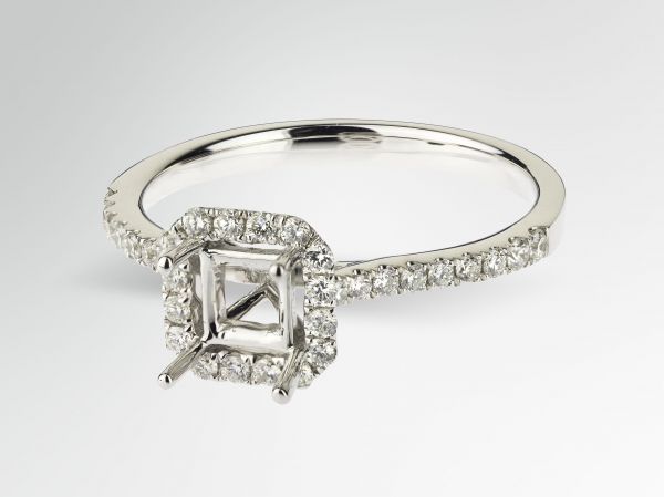 14kt White Gold Square Halo Engagement Ring.