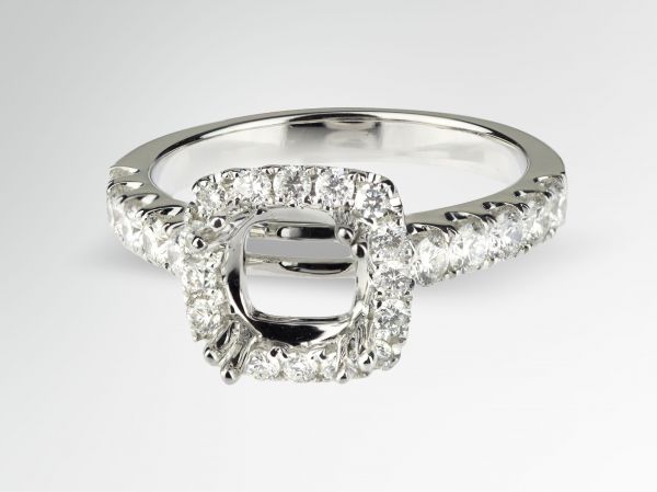 14kt White Gold Cushion Shaped Halo Engagement Ring