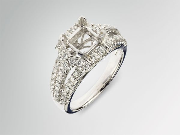 18kt White Gold Three Row Princess Cut Halo Engagement Ring