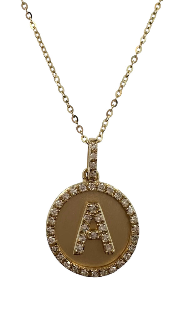 Round Diamond Initial Disc Pendant Necklace