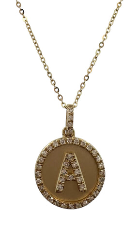 Round Diamond Initial Disc Pendant Necklace