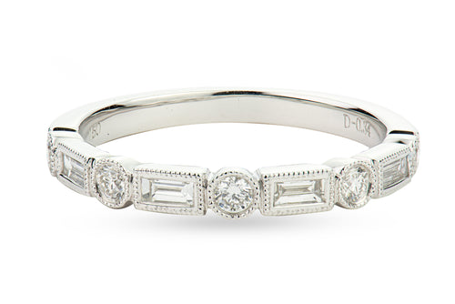 Round and Baguette Diamond Wedding Band