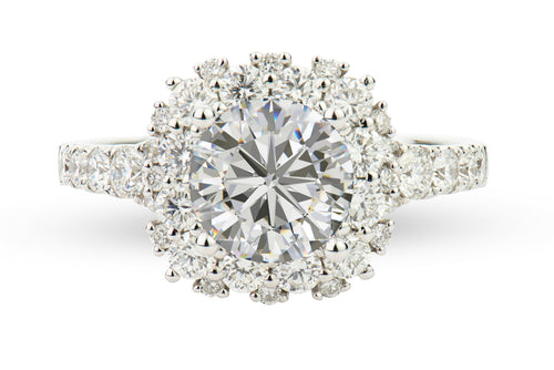 Cushion Halo Split Shank Round Diamond Engagement Ring