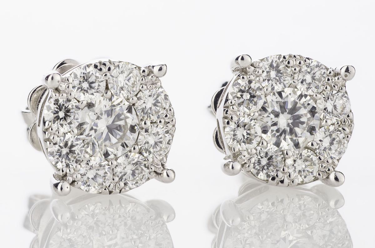 9ct White Gold Diamond and Sapphire Cluster Stud Earrings - 25pt Diamond