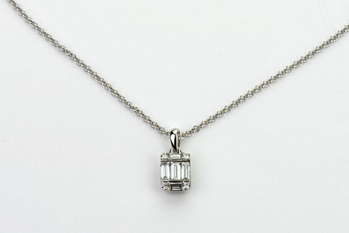 Baguette and Round Diamond Pendant Necklace