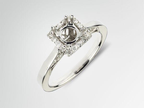 14kt White Gold Square Halo Engagement Ring.