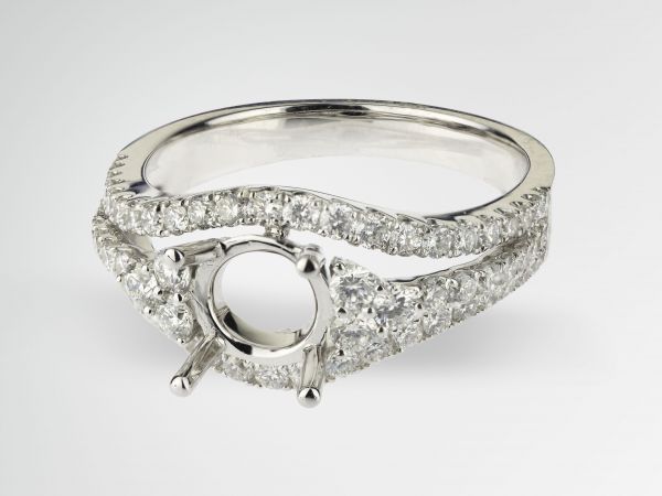 14kt White Gold Three Row Engagement Ring