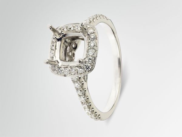 18kt White Gold Cushion Shape Halo Engagement Ring