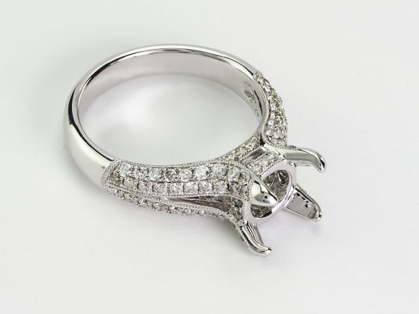 14kt White Gold Split Shank Rolled Pave Set Engagement Ring