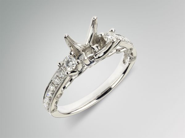 14kt White  Gold Three Stone Diamond Engagement Ring