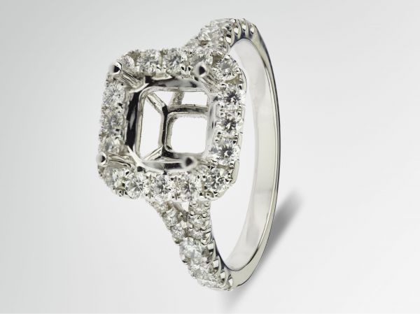 14kt White Gold Square Halo With A Split Shank Engagement Ring.