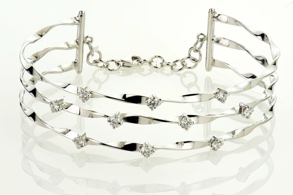 14kt White Gold 3 Row Adjustable Bangle Bracelet with Diamonds