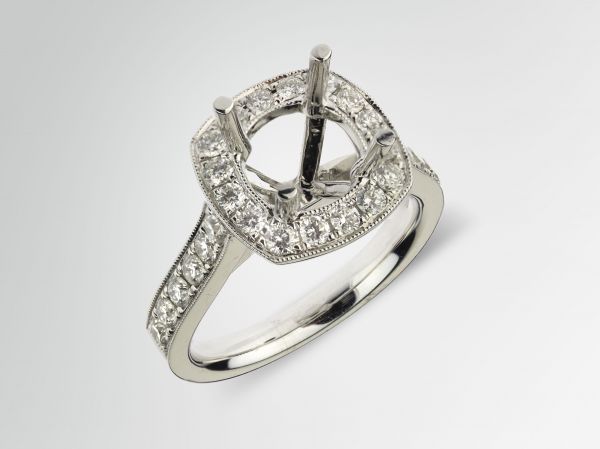 14kt White Gold Cushion Shape Halo Engagement Ring
