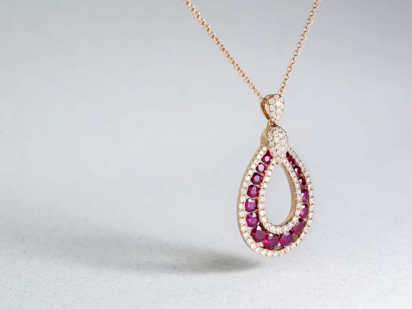 RECENTLY SOLD RUBY AND DIAMOND ROSE GOLD PENDENT