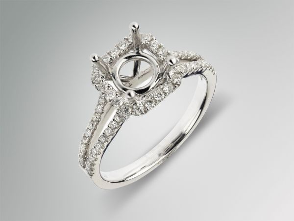 18kt White Gold Split Shank Square Halo Engagement Ring